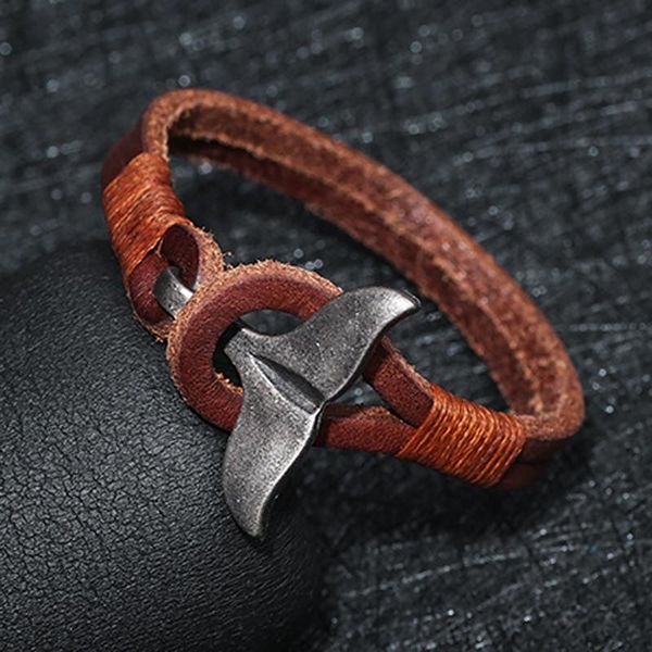 

charm bracelets vintage jewelry men leather bracelet whale tail design punk style for hombre camping accessories pulseira, Golden;silver