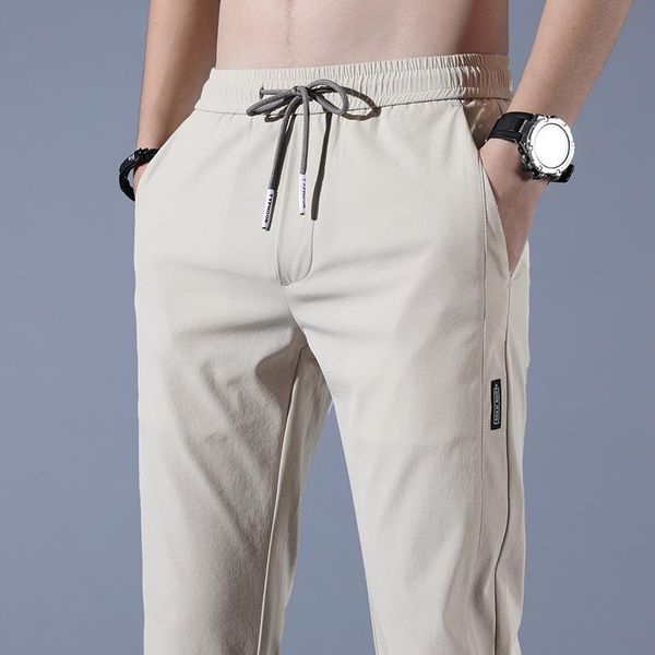 

men's pants quick dry casual summer drawstring pencil fashion solid men clothing large size streetwear, Black