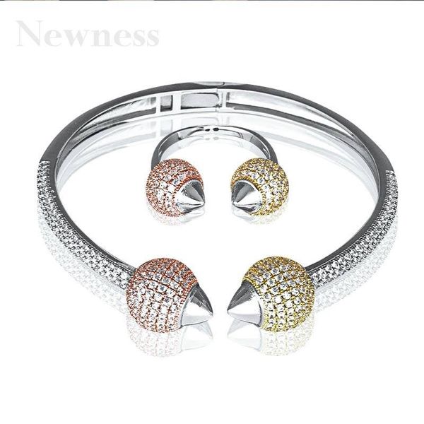 

earrings & necklace ness 3tone color bangle ring set luxury big ball cubic zircon fashion jewelry sets women brand bijoux wide, Silver