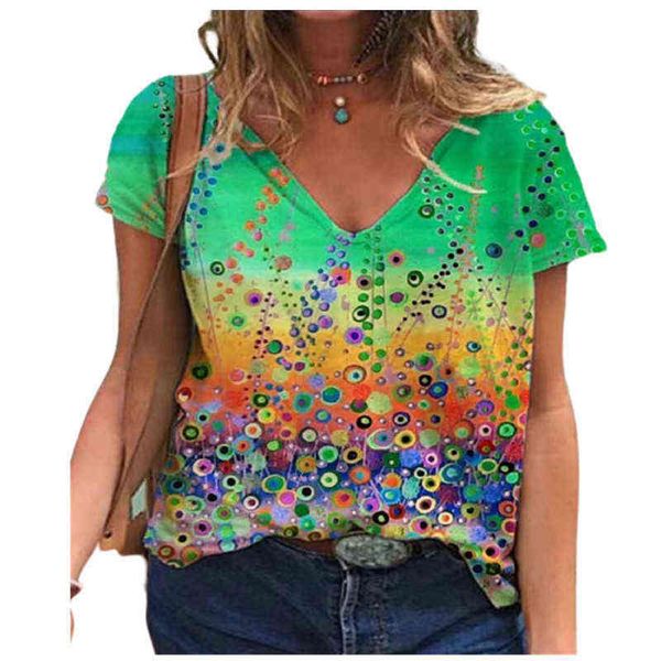 

women's t-shirt 2022 loose short sleeve v-neck printed women's t-shirt, White