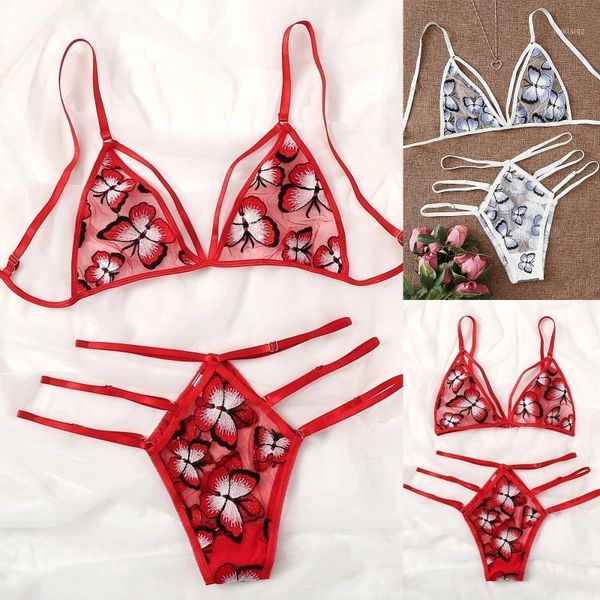 

lingerie ladies butterfly embroidery no steel ring panties wedding night fashion red lace two-piece yoga outfit