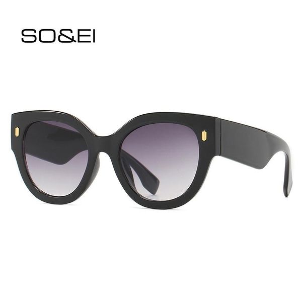 

so&ei fashion oversized round women sunglasses vintage rivets gradient eyewear brand designer men shades uv400 sun glasses, White;black