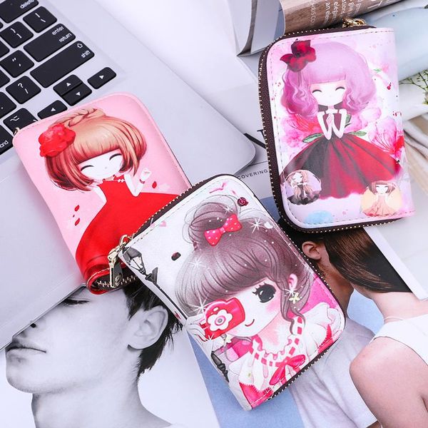 

wallets cute small cartoon card wallet lady fresh large capacity multi position certificate ultra thin girl bag, Red;black