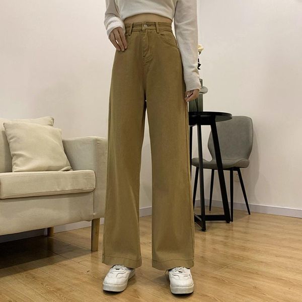

women's pants & capris khaki jeans spring and autumn 2021 high waist slim versatile loose wide leg straight, Black;white