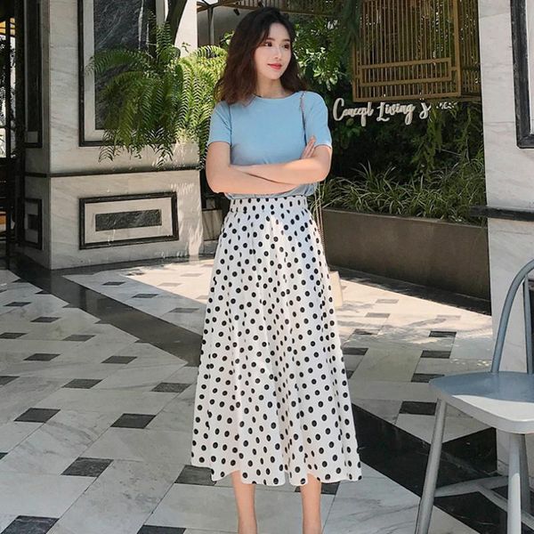 

skirts womail cute polka dot skirt women fashion 2021 summer casual a line high waist flared midi female, Black