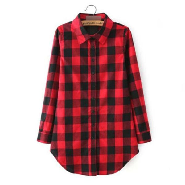 

women's blouses & shirts fashion women long sleeve blouse plaid print shirt single breasted casual cotton button for lady girls, White