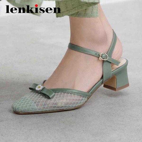 

dress shoes lenkisen gladiator butterfly-knot applique breathable sunscreen maiden square toe med heel buckle straps women pumps l30, Black
