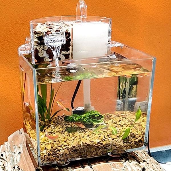 

aquariums small betta fish tank acrylic deskbowls self-circulation filtration with silent pump filter cotton