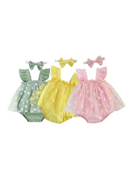

0-18m princess toddler baby flower printing tulle romper infant girls square collar sleeveles playsuit skirt+headband 2pcs, Blue
