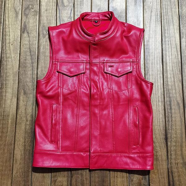 

men's vests hlzz4 asian size super quality tanned veg sheep leather vintage waistcoat stylish biker vest, Black;white