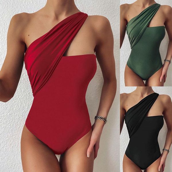 

one-piece swimsuit beachwear ladies bikini solid color no steel ring comfortable one-shoulder suits