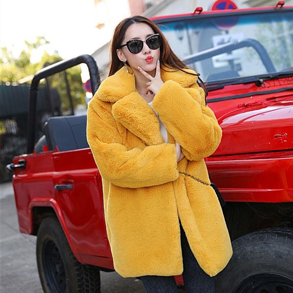 

women's fur & faux autumn winter 2021 korean women fashion plush thick keep warm coat plus size casual fake outerwear abrigo mujer, Black