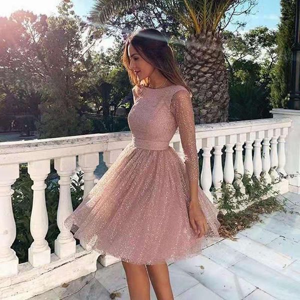 

casual dresses folobe women sequined tulle 2021 elegant 3/4 sleeve backless dress female o neck knee-length party, Black;gray