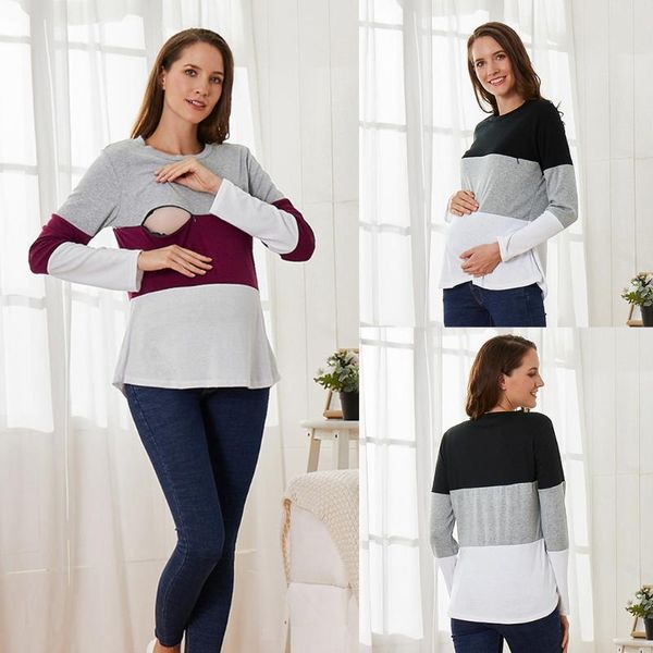 

maternity & tees long sleeve multi function nursing for pregnant women breastfeeding t-shirt blouse, White