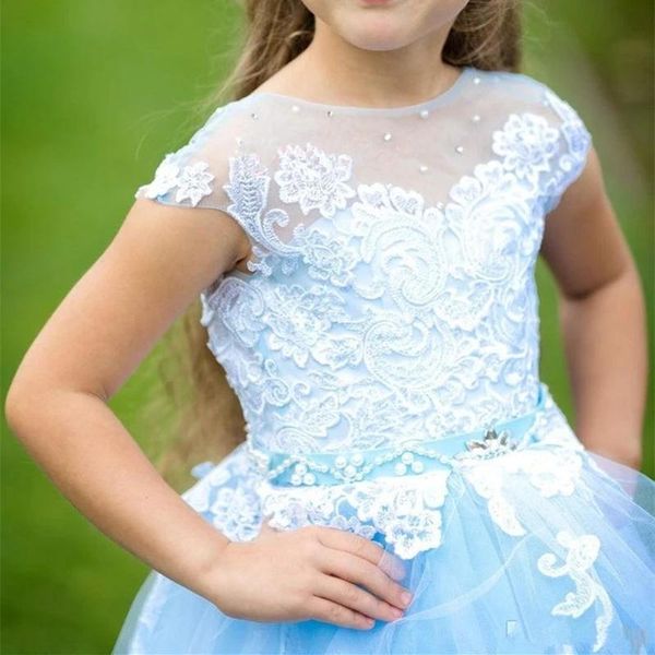 

girl's dresses light blue flower girl dress high low lace tulle backless wedding princess girls pageant for party birthday wear, Red;yellow