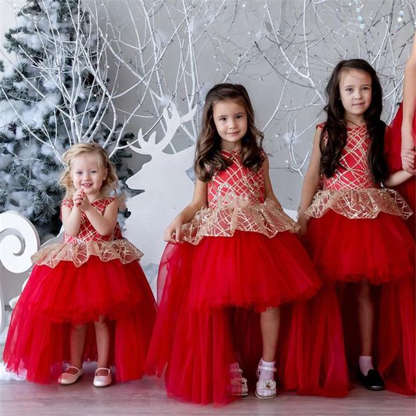 

girl's dresses fashion red girl birthday gown high low princess flower dress for wedding prom communion, Red;yellow