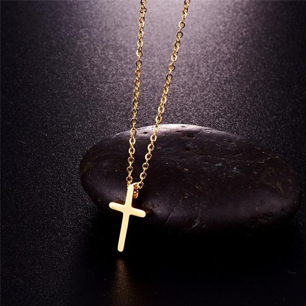 

pendant necklaces martick 316l stainless steel creative cross necklace chain for women man gift present never fade fashion jewelry p471, Silver