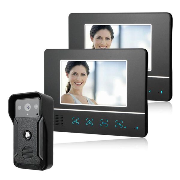 

doorbell indoor intercom system access control video door phone kit 2-camera 2-monitor night vision ir-cut 1000tvl camera phones