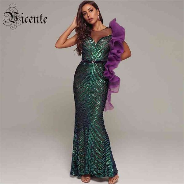 

trendy grenn sequins purple ruffles design celebrity party elegant maxi long dress 210520, Black;gray