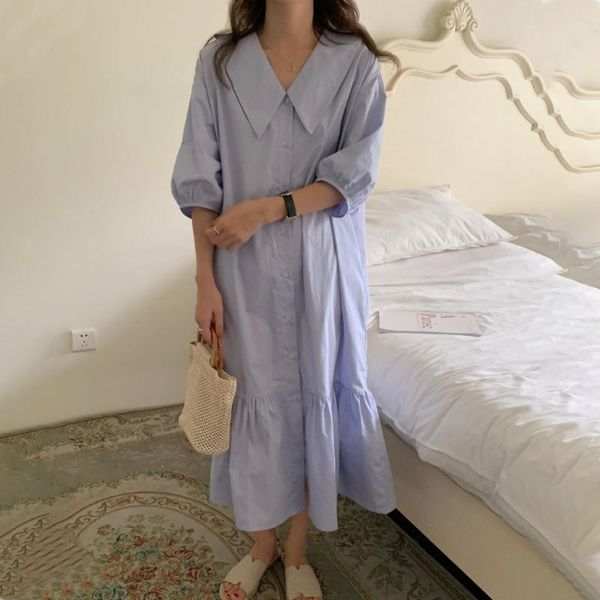 

party dresses 2021 women summer oversize long shirt dress lapel collar wide waisted fishtail single breasted maxi sundress, White;black