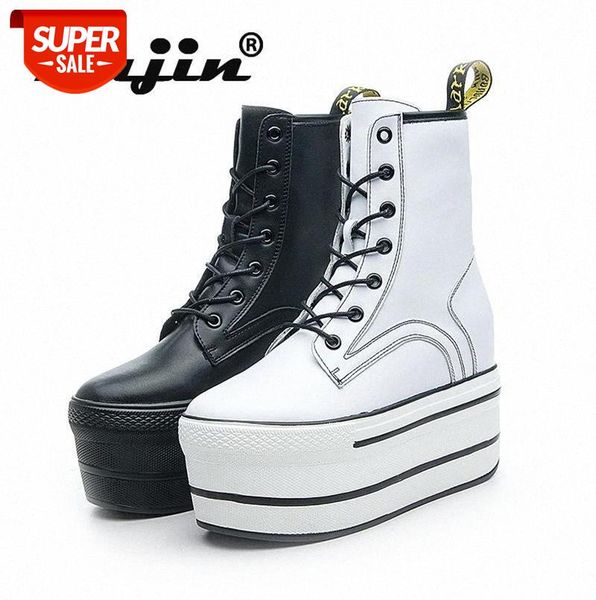 

fujin women's genuine leather round head lace fashion 2021 platform boots women's 10cm cross tied high heel slim high boots #wz8v