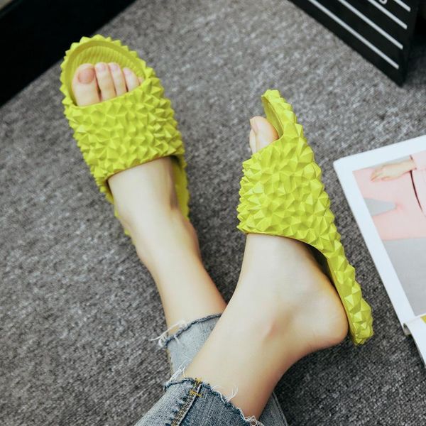 

slippers size 36-41 womens summer female durian shoes mujer fruits slides slip-on flats soft bottom indoor green zapatos y14 mn24, Black
