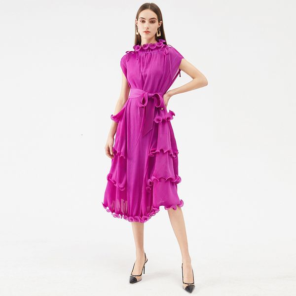 

casual dresses 2021 summer pleated plus size women dress flower bud bow neckline sashes original aesthetic clothes 5av7, Black;gray