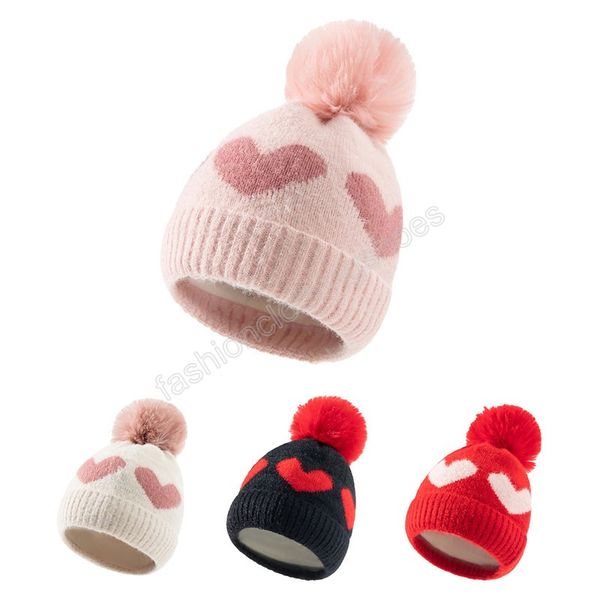 

heart pompom baby beanie hat warm knitted boy girl kids winter hats soft crocheted children bonnet caps for 1-4y, Yellow
