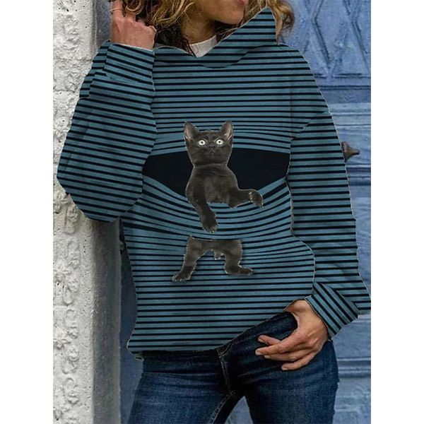 

women's color block stripe party pullover hooded sweatshirt graphic 3d printing round neck long sleeve casual fall winter, Black