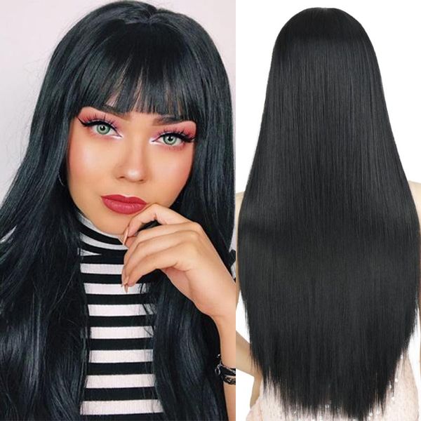 

synthetic wigs merisihair cosplay long straight black with bangs for women african american lolita daily party heat resistant
