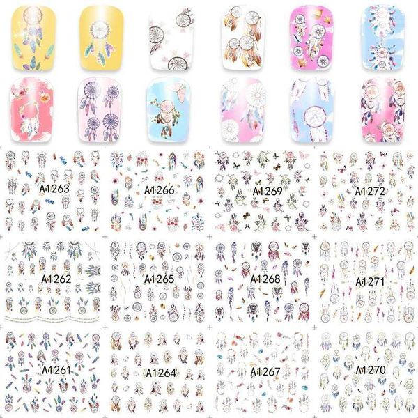 

12pcs mixed dream catcher water transfer nail art sticker kids decals diy decoration for beauty tools a1261-12721, Black