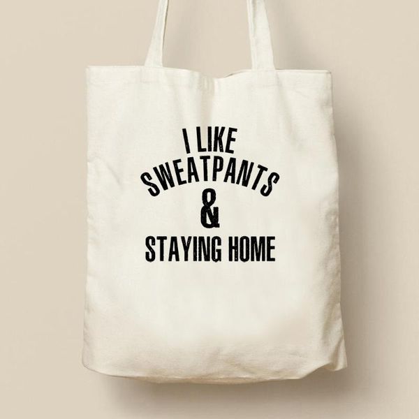 

storage bags i like sweatpants and staying home print canvas bag design tote nordic cute handbag recycling shopping
