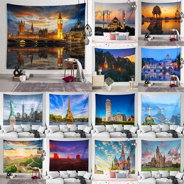 

tapestries world landmark architecture art tapestry wall artist's life bedspread beach towel