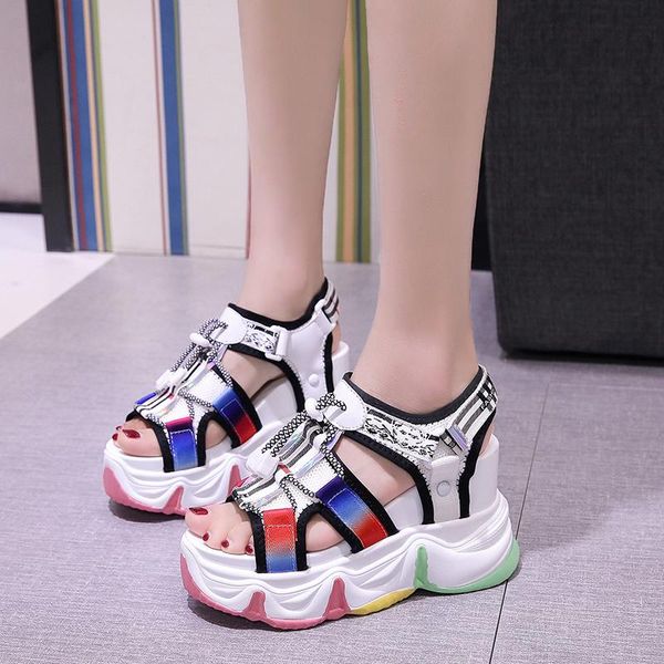

drop mix color chunky platform sandals women summer hollow out open toe wedge woman thick bottom gladiator shoes, Black