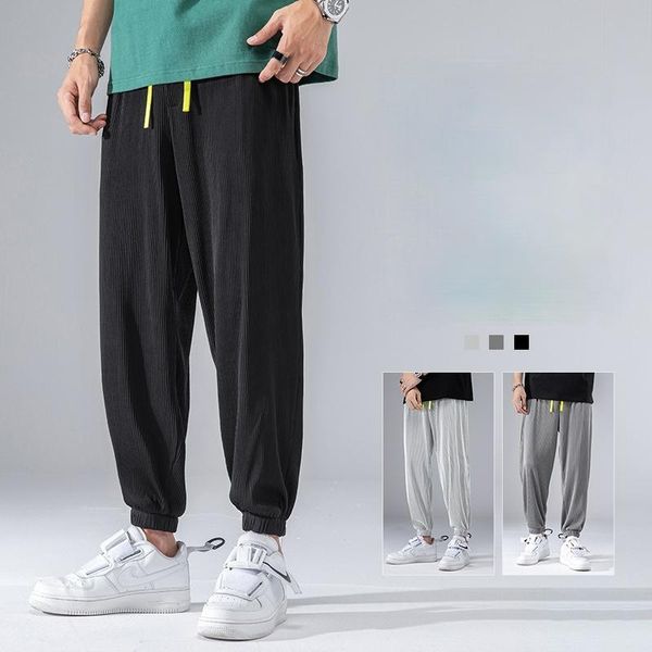 

men's pants summer male long casual loose pencil breath high elastic soft wrinkle style thick legs plus size 5xl outdoor, Black