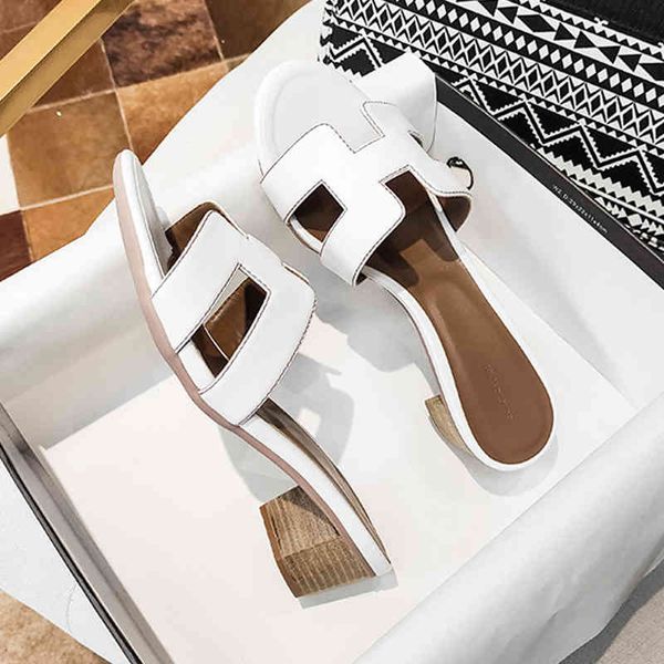 

summer 2021 women's slippers wear new fashion leather holiday high slippers thick flip flop middle heeled sandal women yw yw, Black