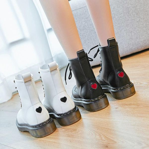 

boots women 1460 love flat bottom thick small size lace trendy women's british style retro, Black