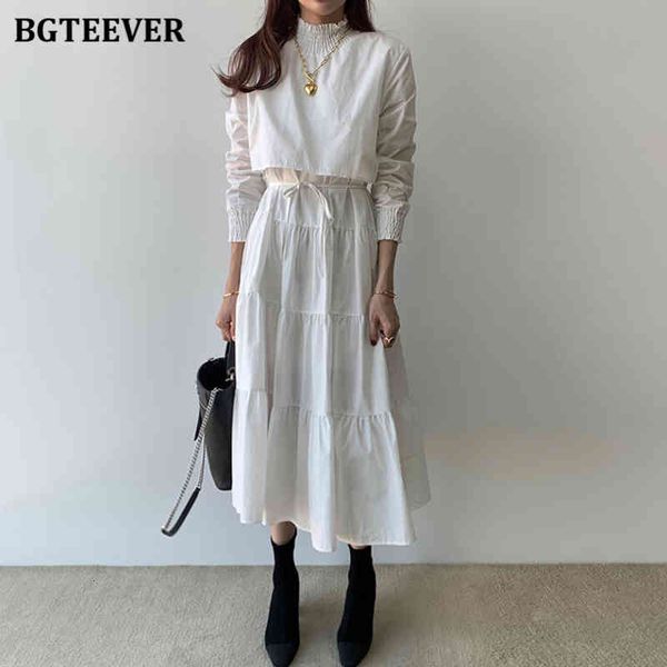 

dresses stand collar long sleeve women tiered summer spring lace-up a-line solid vestidos femme casual midi dresses cj4q, Black;gray