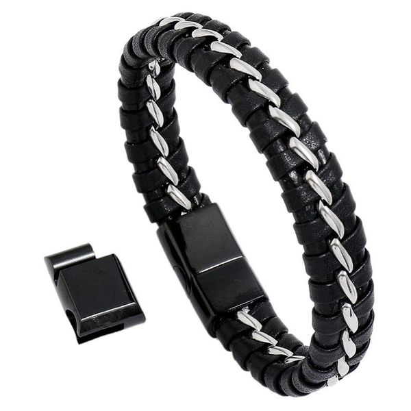 

charm bracelets fashion chain braided cowhide bracelet stainless steel three-section magnet buckle simple leather, Golden;silver