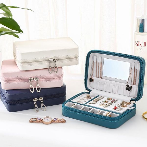 

gift wrap pu leather simple jewelry box earrings portable storage stud small zipper