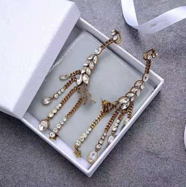 

wholesale- left ear unilateral stud and american luxury custom fashion earrings s925 silver pin full diamond tassel pendant earrings retro, Golden;silver