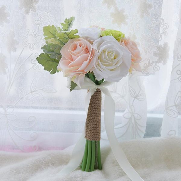 

simulation rose wedding flowers bouquet ribbon fake for bridesmaid bridal decoration decorative & wreaths