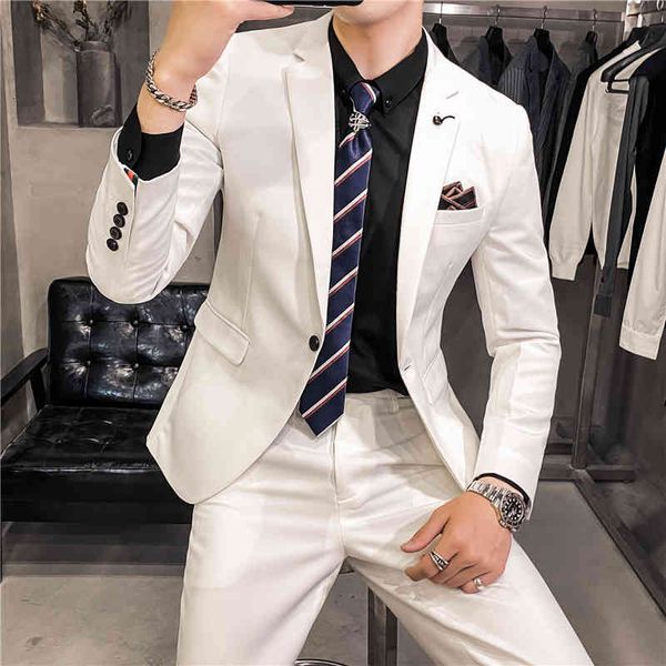 

men's suits & blazers fine term for male cotton (jacket + pants), spring men's clothing two suits, casual business blazer, jacket,, White;black