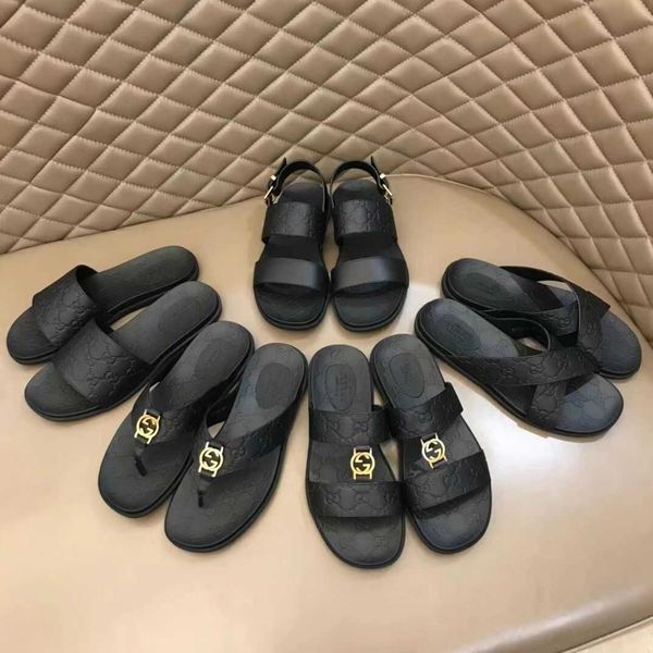 

european and american fashion flip flop men's leather slippers men's summer korean antiskid clip foot men's sandals wear resi, Black