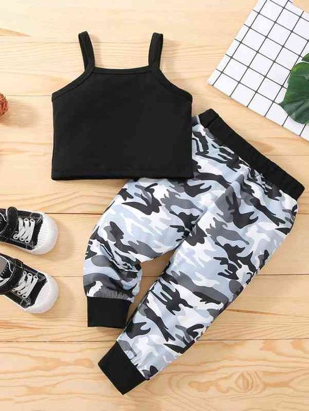 

baby cami & camo print sweatpants she, White