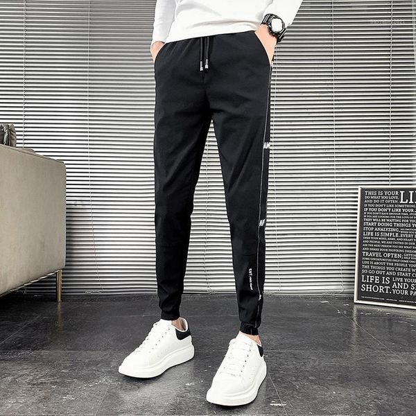 

men's pants black/gray autumn pantalon homme simple slim fit casual joggers harem men clothing side letter streetwear trousers 36