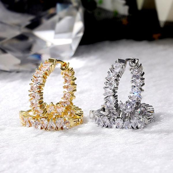 

hoop & huggie high-quality silver color/gold color earrings women wedding party earring versatile luxury cubic zirconia jewelry, Golden;silver
