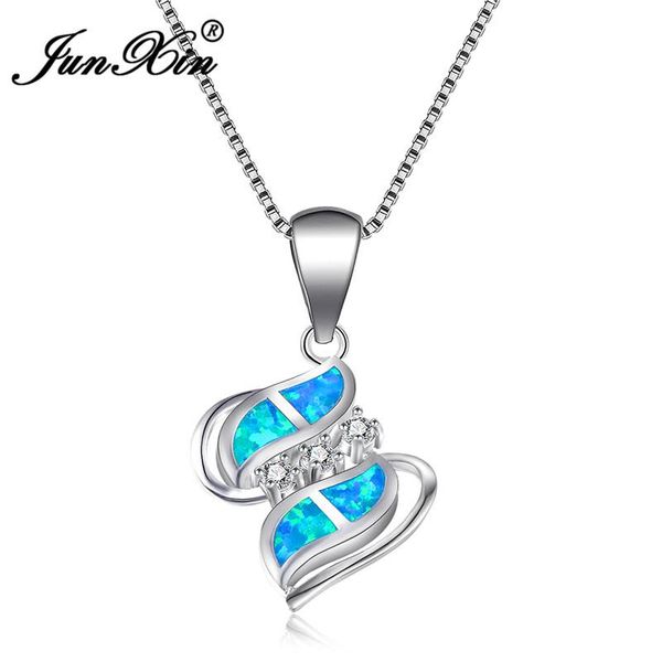

pendant necklaces junxin silver color s shaped pendants blue/white fire opal for women bridal choker gifts