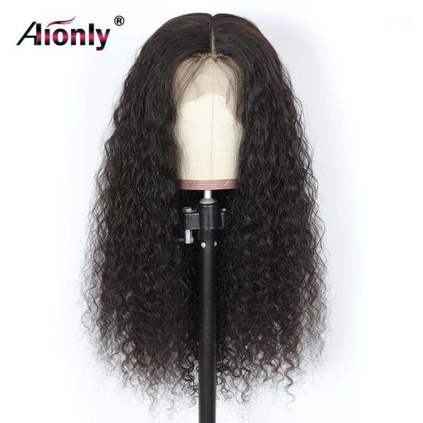 

alionly water wave transparent lace wigs 13x4x1 t part for women brazilian remy hair human 150 density1, Black;brown