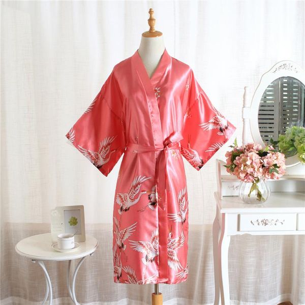 

women's sleepwear printed nightgown satin women robes kimono bathrobe wedding bride bridesmaid dressing gown casual yukata nightdress, Black;red